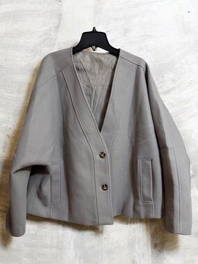 Yousify Classic Wool-Blend Peacoat Crop Jacket in Light Gray Sz L Jacket